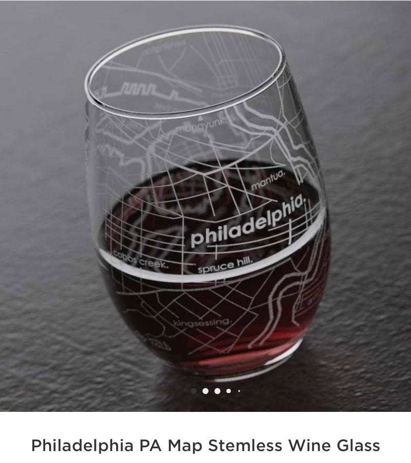 Philadelphia Map Stemless Wine Glass