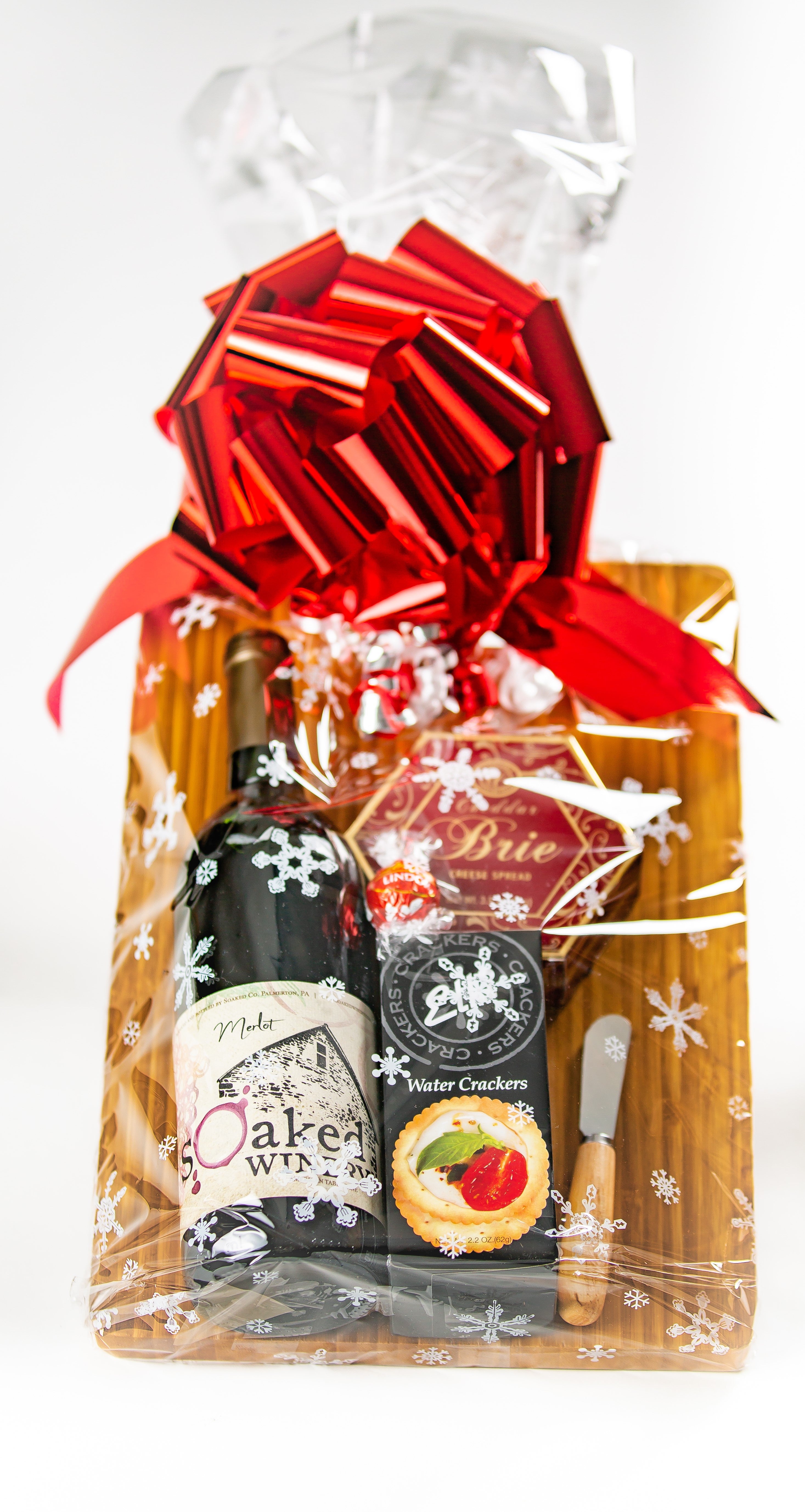 Jenny's Brie Cheese and Wine with Bamboo Chopping Board Gift Basket